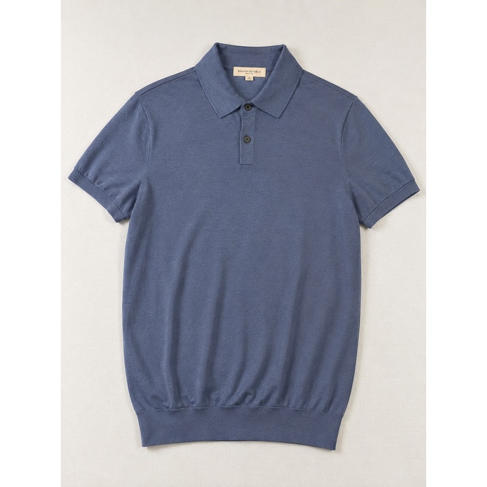 Suitsupply Mens Blue 100% Merino Wool Short Sleeve Knit Polo Shirt Size Large
